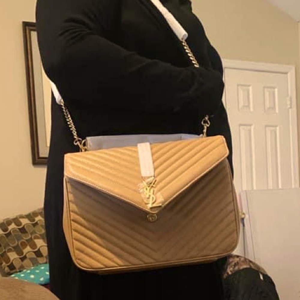 Brand new never worn or used tan shoulder bag with gold hardware